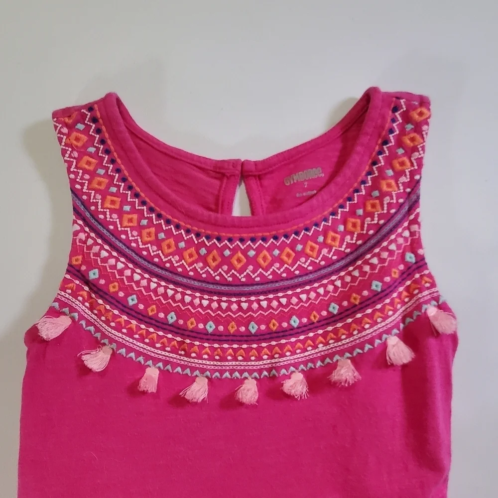 K1350 * Gymboree Girls Sleeveless Embroidered Tassel Dress Magenta Pink Size 7